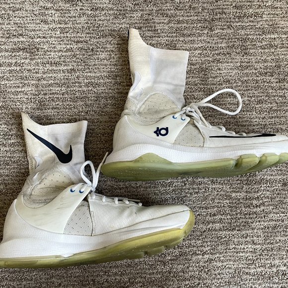 Men's 8.5 Nike KD 8 Elite High top Basketball Shoes White Blue - Picture 2 of 4